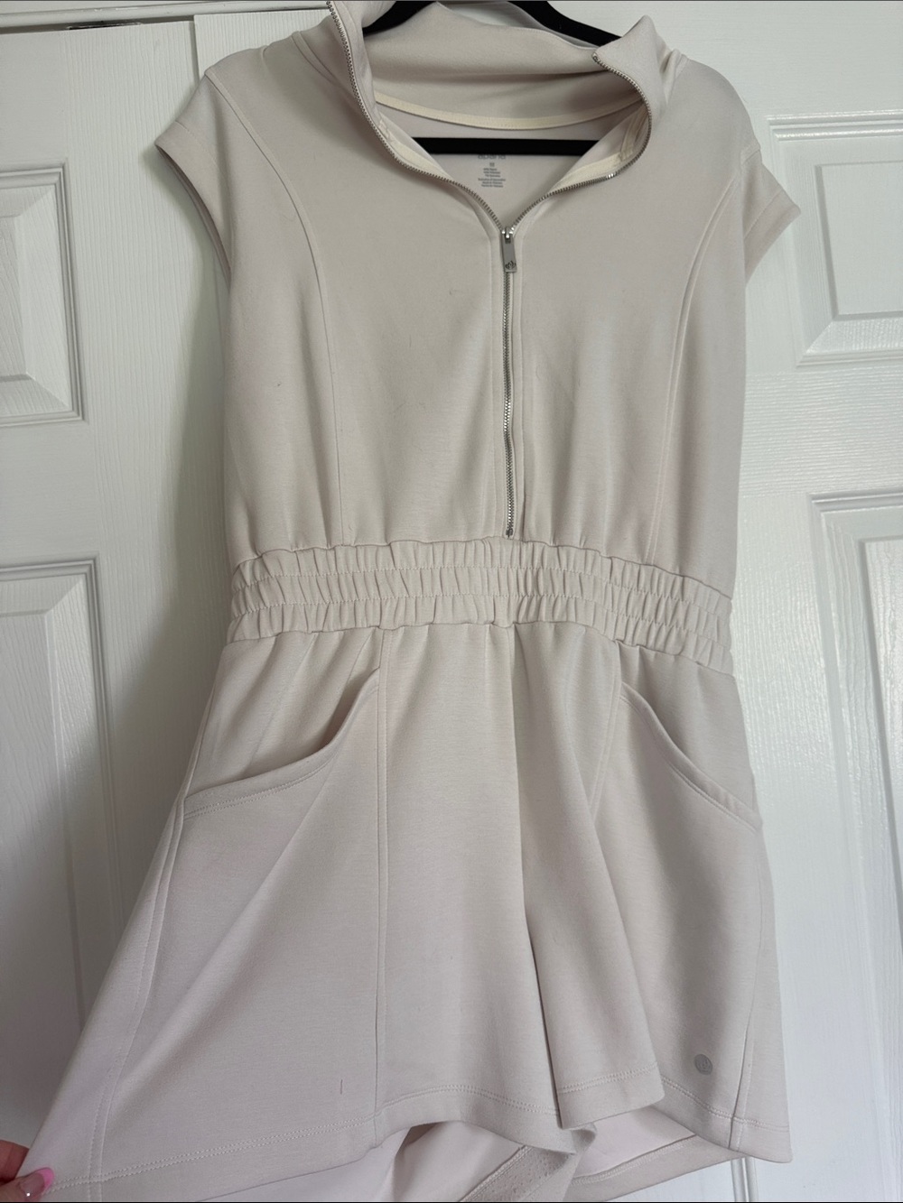 APANA - size Medium Zip Up Romper in Light Beige